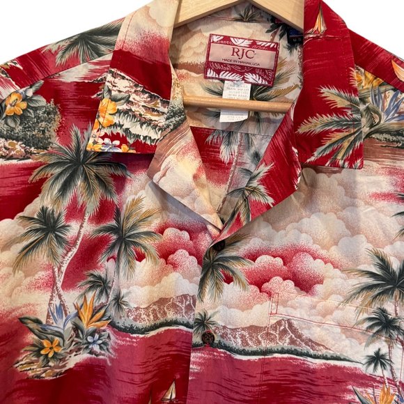 Vintage RJC Hawaiian Shirt Button Up Short Sleeve Magnum PI Palm Trees Floral - Picture 11 of 16